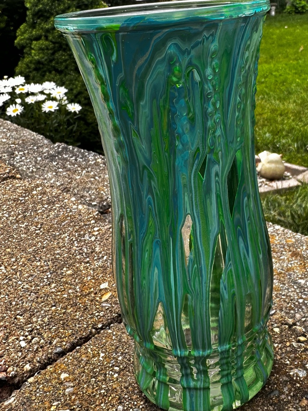 Hand-Painted abstract Swirl Vase in blue and Green